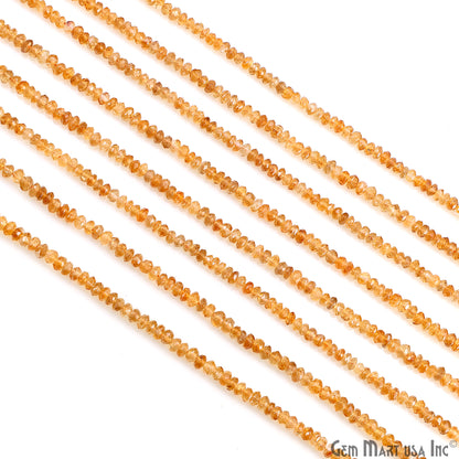 Citrine Faceted Round Drilled Beads 3-4mm Waist Beads, Rondelle Bead Strand 14 Inch