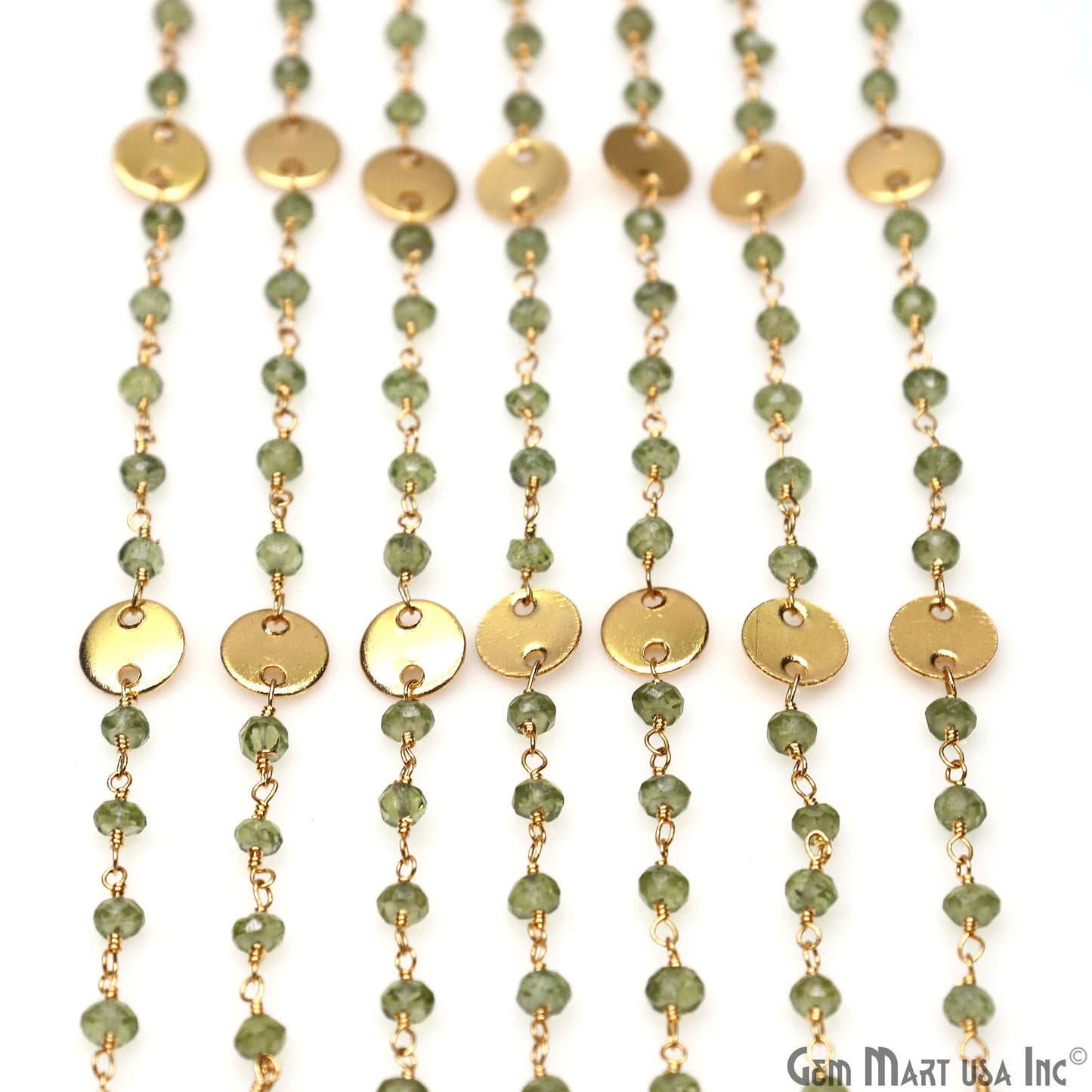 Peridot Faceted Round Beads & Finding Gold Plated Finding Rosary Chain