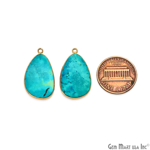 Turquoise Free Form Gold Plated Bezel Smooth Slab Slice Thick Gemstone Connector 29x17mm 1 Pair