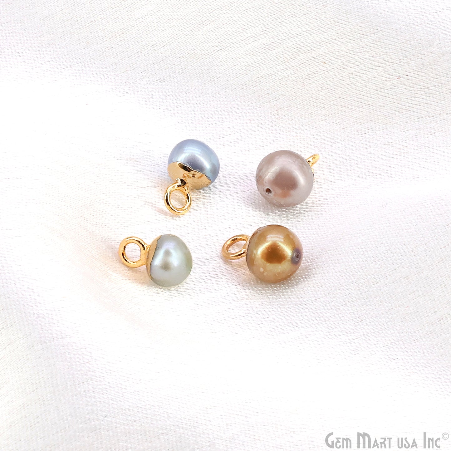 Pearl Freeform Cabochon Charm With Gold Electroplated Cap Single Bail Pendant