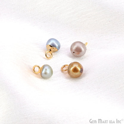 Pearl Freeform Cabochon Charm With Gold Electroplated Cap Single Bail Pendant