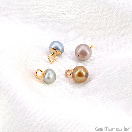 Pearl Freeform Cabochon Charm With Gold Electroplated Cap Single Bail Pendant