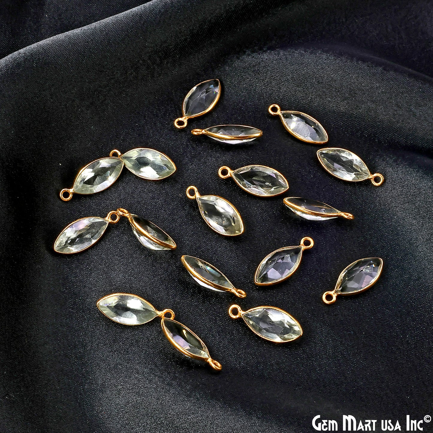 Marquise 7x14mm Brilliant Cut Gold Plated Bezel Single Bail Connector