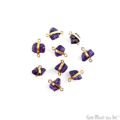 Amethyst Rough Gemstone 20x14mm Gold Plated Bezel Double Bail Connector pendant