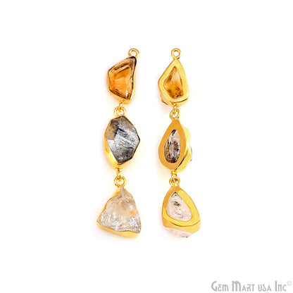 Rough Gemstone Bezel Setting 60x8mm Gold Plated Long Dangle Earring Pair Connectors