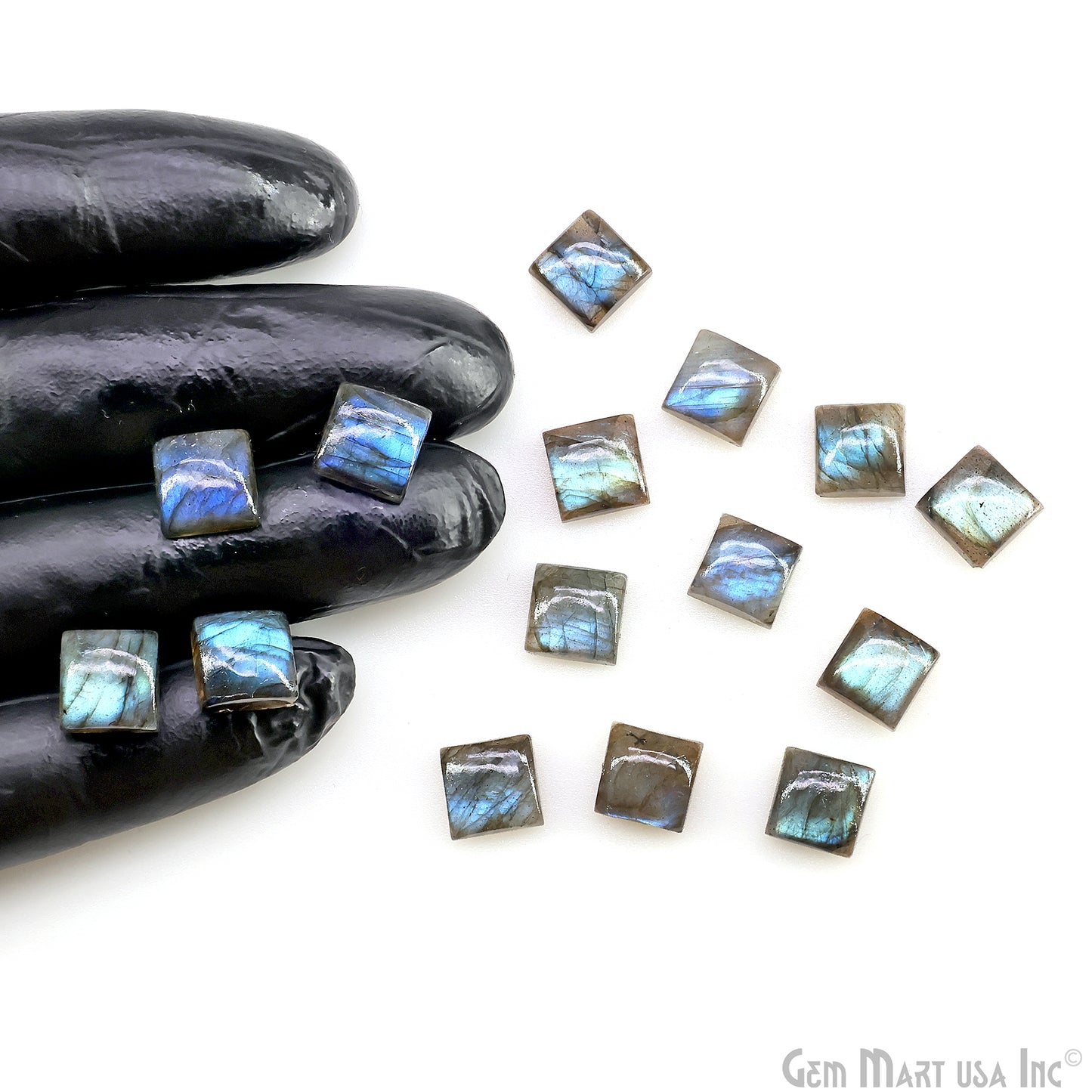 Labradorite Wholesale Gemstones, 100% Natural Semi-Precious Gems, Blue Flash Cabochon Loose Gems, 10mm, Square, 4PC Lot