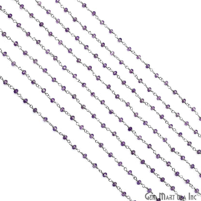 Pink Amethyst 3-3.5mm Silver Plated Beaded Wire Wrapped Rosary Chain