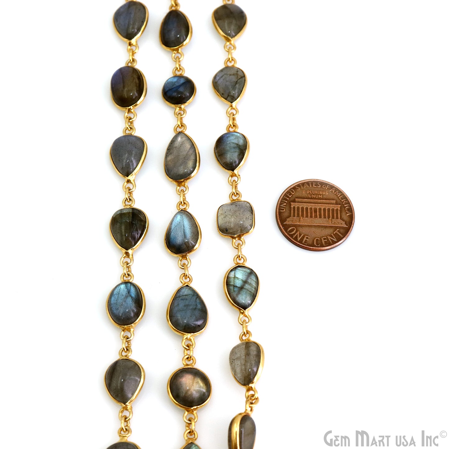 Labradorite Gold Plated Mix Shape Bezel 10mm Link Continuous Connector Chain