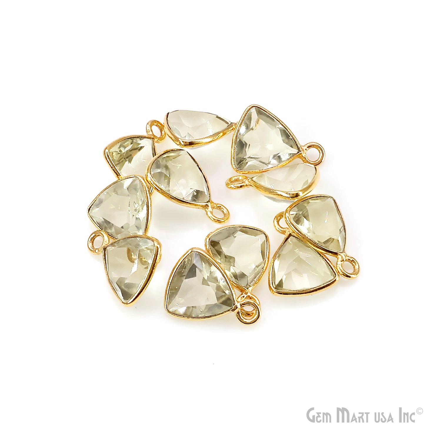 Trillion 8mm Brilliant Cut Gold Plated Bezel Single Bail Gemstone Connector