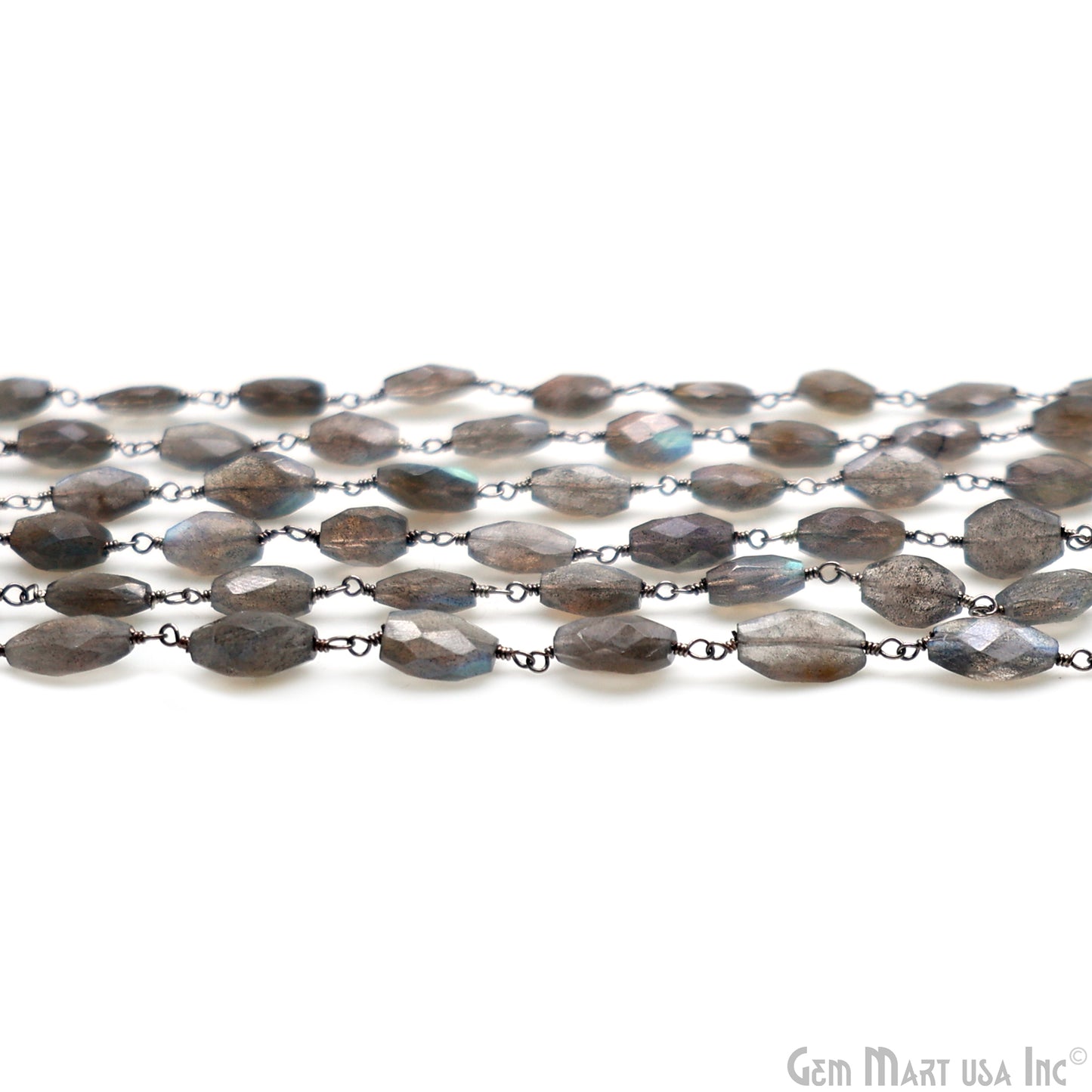Labradorite 11x8mm Free Form Shape Silver Wire Wrapped Rosary Chain