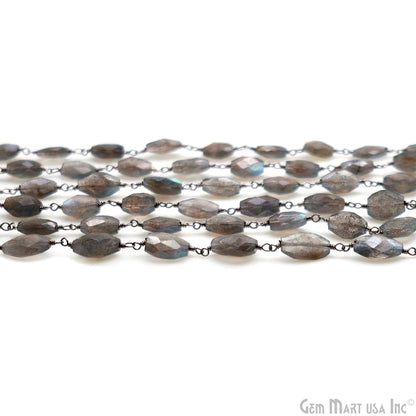Labradorite 11x8mm Free Form Shape Silver Wire Wrapped Rosary Chain