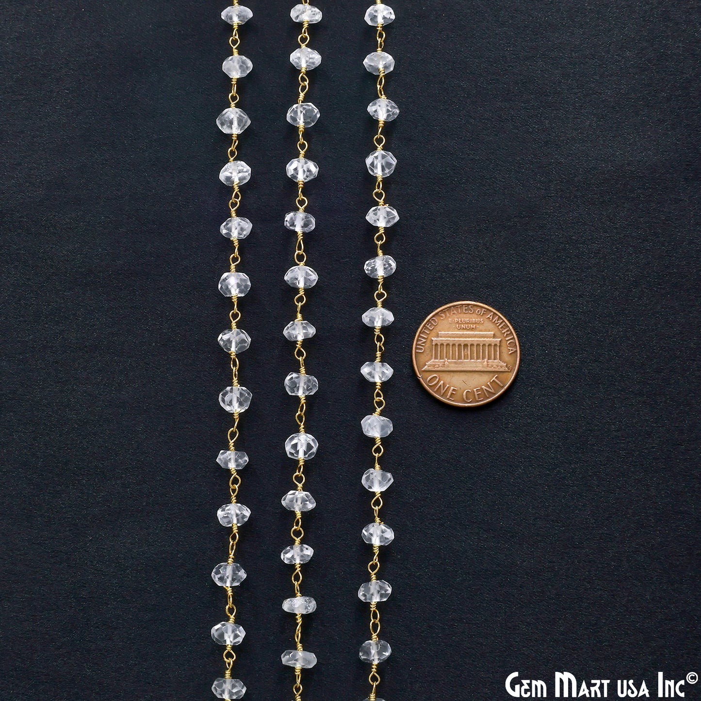 White Topaz Faceted 5-6mm Gold Wire Wrapped Beads Rosary Chain