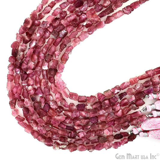 Pink Tourmaline Rough Beads, 9 Inch Gemstone Strands, Drilled Strung Briolette Beads, Free Form, 7x5mm