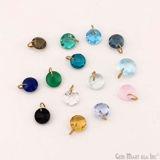 Round Faceted 8x6mm Gold Plated Single Bail Wire Loop Glass Stone Pendant Connector Charm, 1PC, GemMartUSA