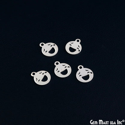 Tears Of Joy Emoji Shape Laser Finding Silver Plated 14.8x12mm Charm For Bracelets & Pendants