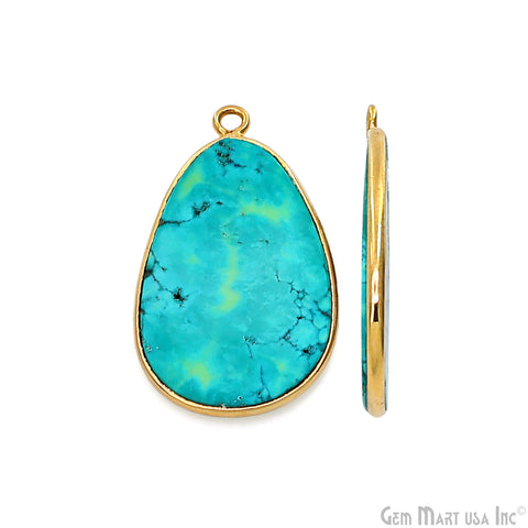 Turquoise Free Form Gold Plated Bezel Smooth Slab Slice Thick Gemstone Connector 28x17mm 1 Pair