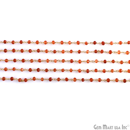 Carnelian 4mm Round Faceted Beads Gold Wire Wrapped Rosary