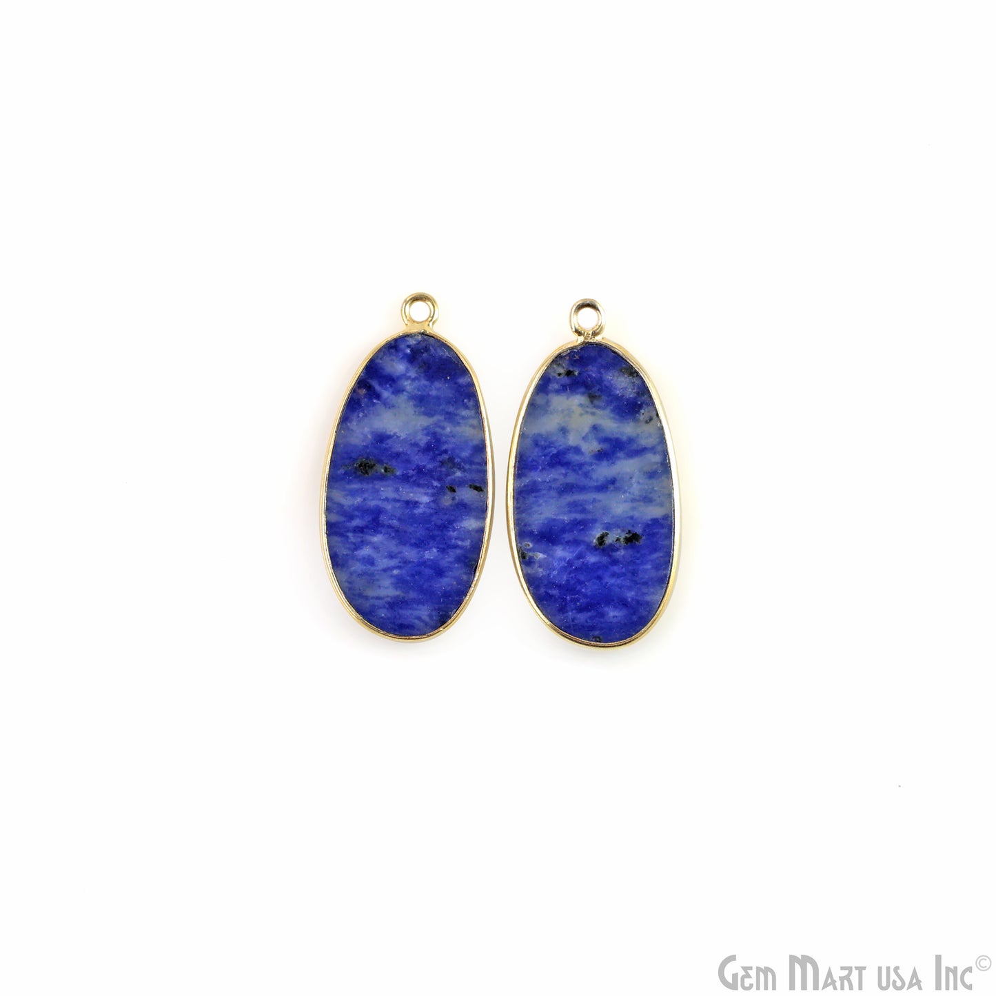 Sodalite Free Form Gold Plated Single Bail Bezel Smooth Slab Slice Thick Gemstone Connector 30x16mm 1 Pair