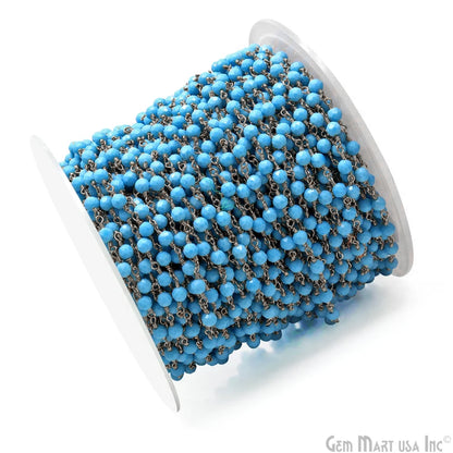 Turquoise Black Plated Wire Wrapped Gemstone Beads Rosary Chain