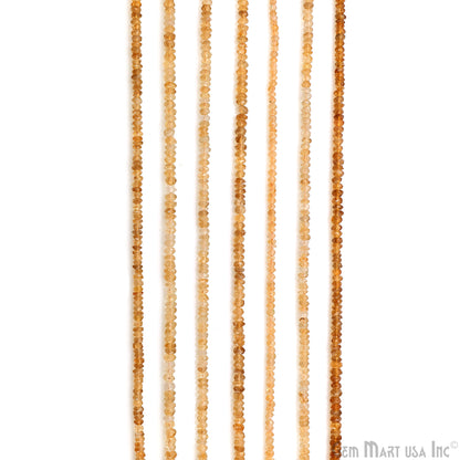 Lemon Topaz Faceted Round Drilled Beads 3-4mm Waist Beads, Rondelle Bead Strand 14 Inch