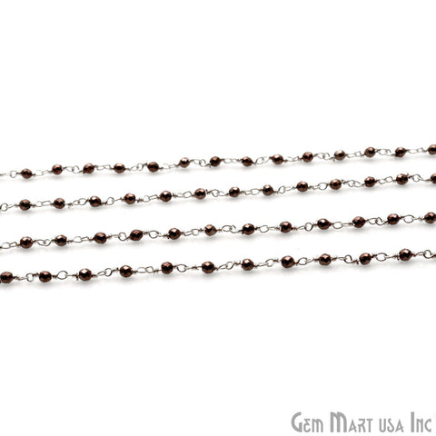 Brown Pyrite 2-2.5mm Tiny Beads Silver Plated Wire Wrapped Rosary Chain