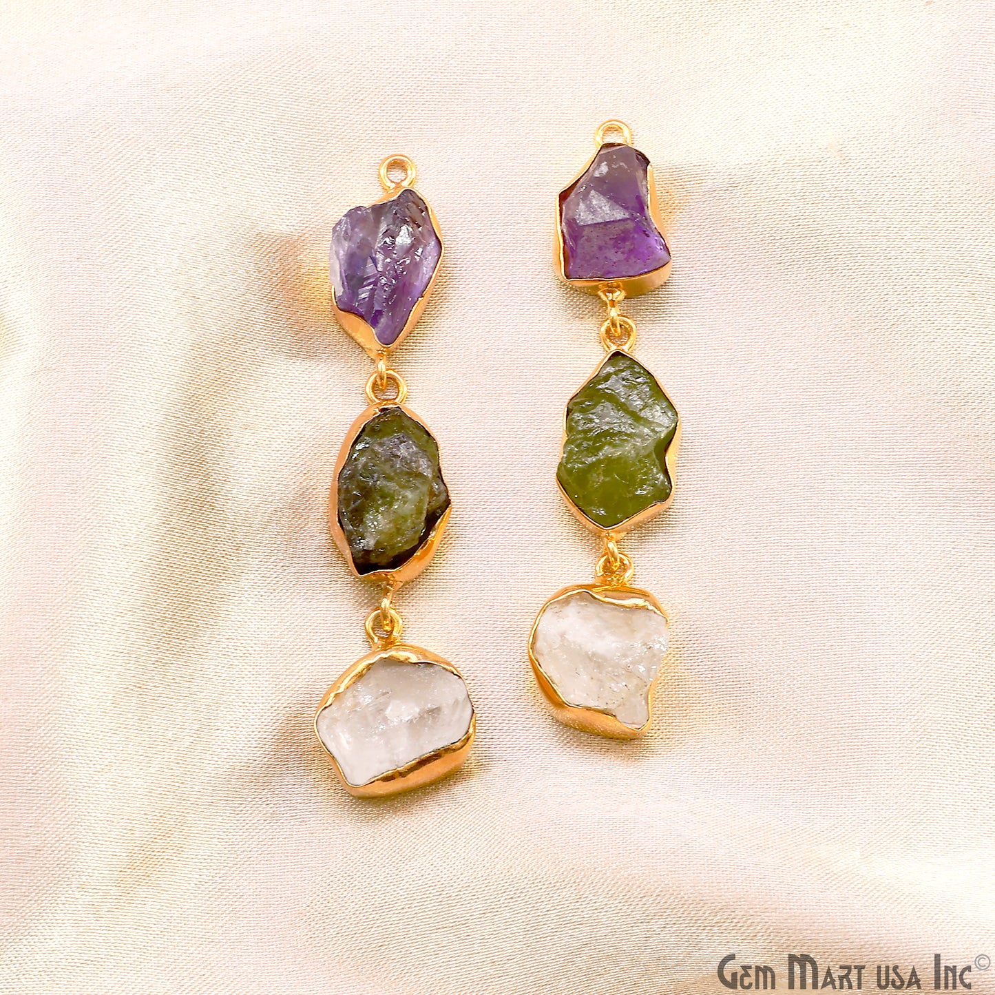 Rough Gemstone Bezel Setting 56x10mm Gold Plated Long Dangle Earring Pair Connectors