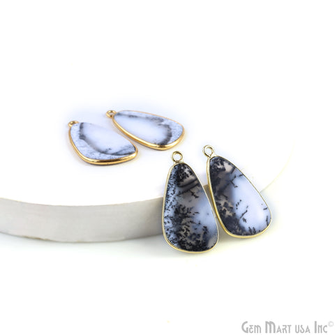 Dendrite Opal Free Form Gold Plated Single Bail Bezel Smooth Slab Slice Thick Gemstone Connector 30x17mm 1 Pair