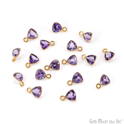 Amethyst Trillion 6mm Brilliant Cut Gold Plated Bezel Single Bail Gemstone Connector