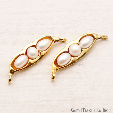 Freshwater Pearl Pea Pod Shaped Pendant Connector, Gold plated Double Bail Pendant 38X10mm - GemMartUSA
