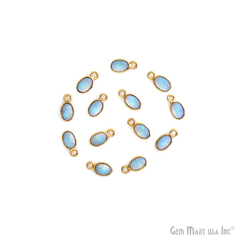 Rainbow Moonstone Cabochon Oval 5x4mm Gold Plated Single Bail Gemstone Connector