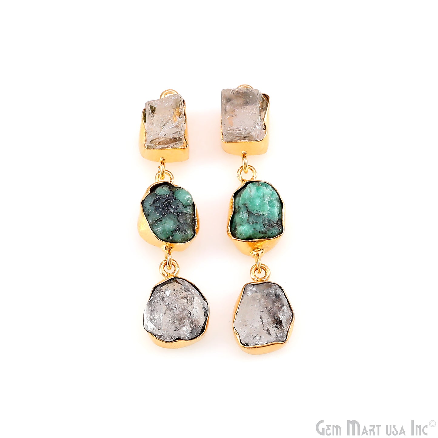 Rough Gemstone Bezel Setting 50x8mm Gold Plated Long Dangle Earring Pair Connectors