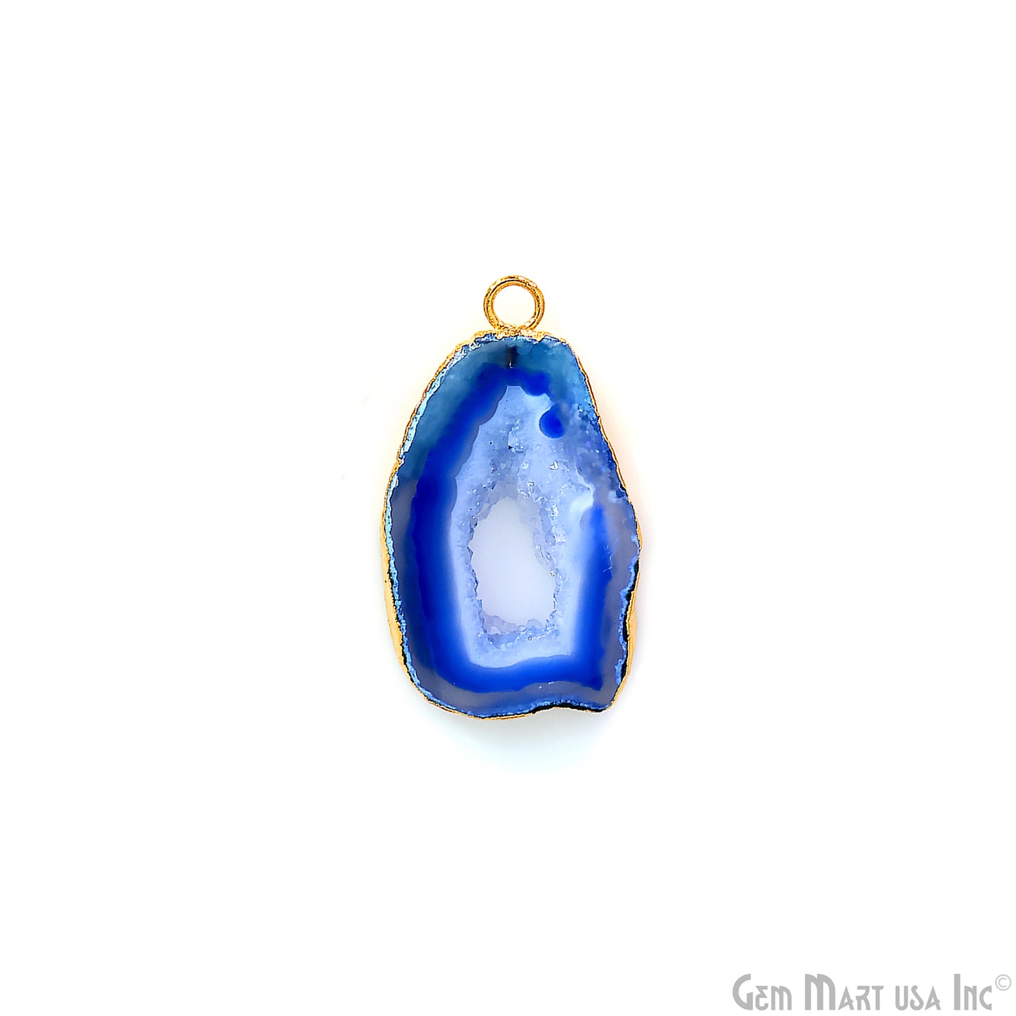 Blue Agate Geode Druzy 1-2 Inch Single Bail Gold Electroplated Gemstone Connector