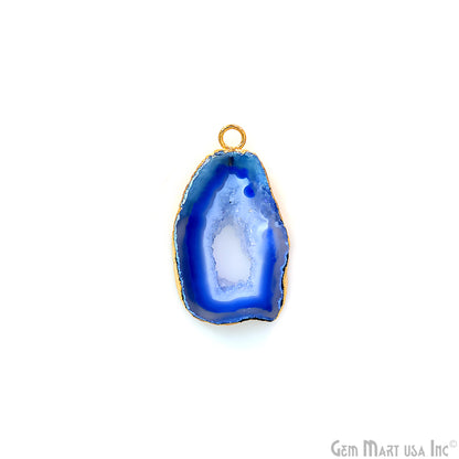 Blue Agate Geode Druzy 1-2 Inch Single Bail Gold Electroplated Gemstone Connector