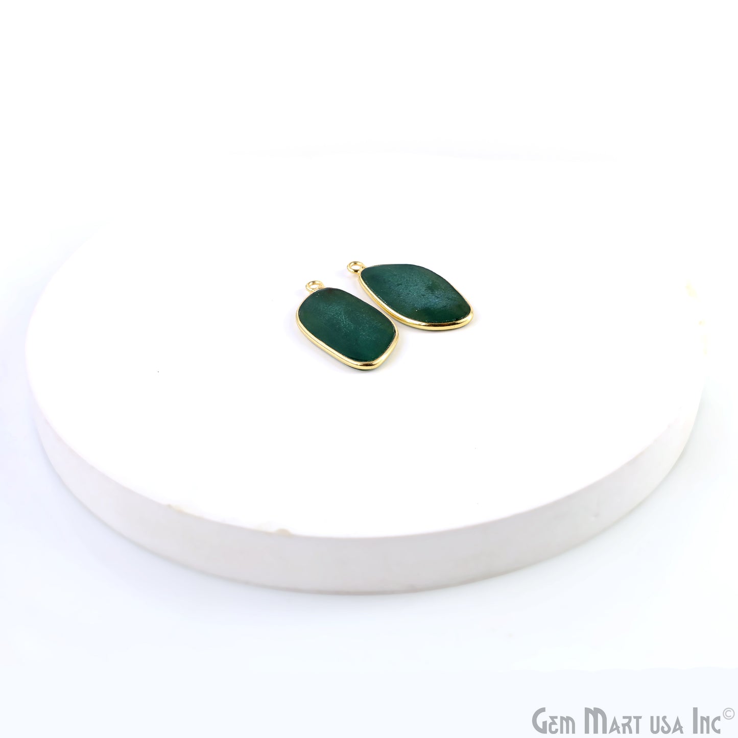 Green Onyx Free Form Gold Plated Single Bail Bezel Smooth Slab Slice Thick Gemstone Connector 35x15mm 1 Pair