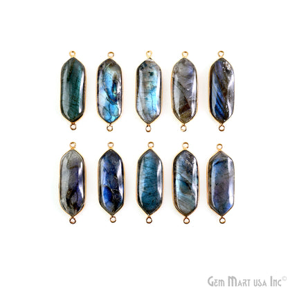 Flashy Labradorite 37x12mm Quadrilateral Cabochon Gold Double Bail Gemstone Connector