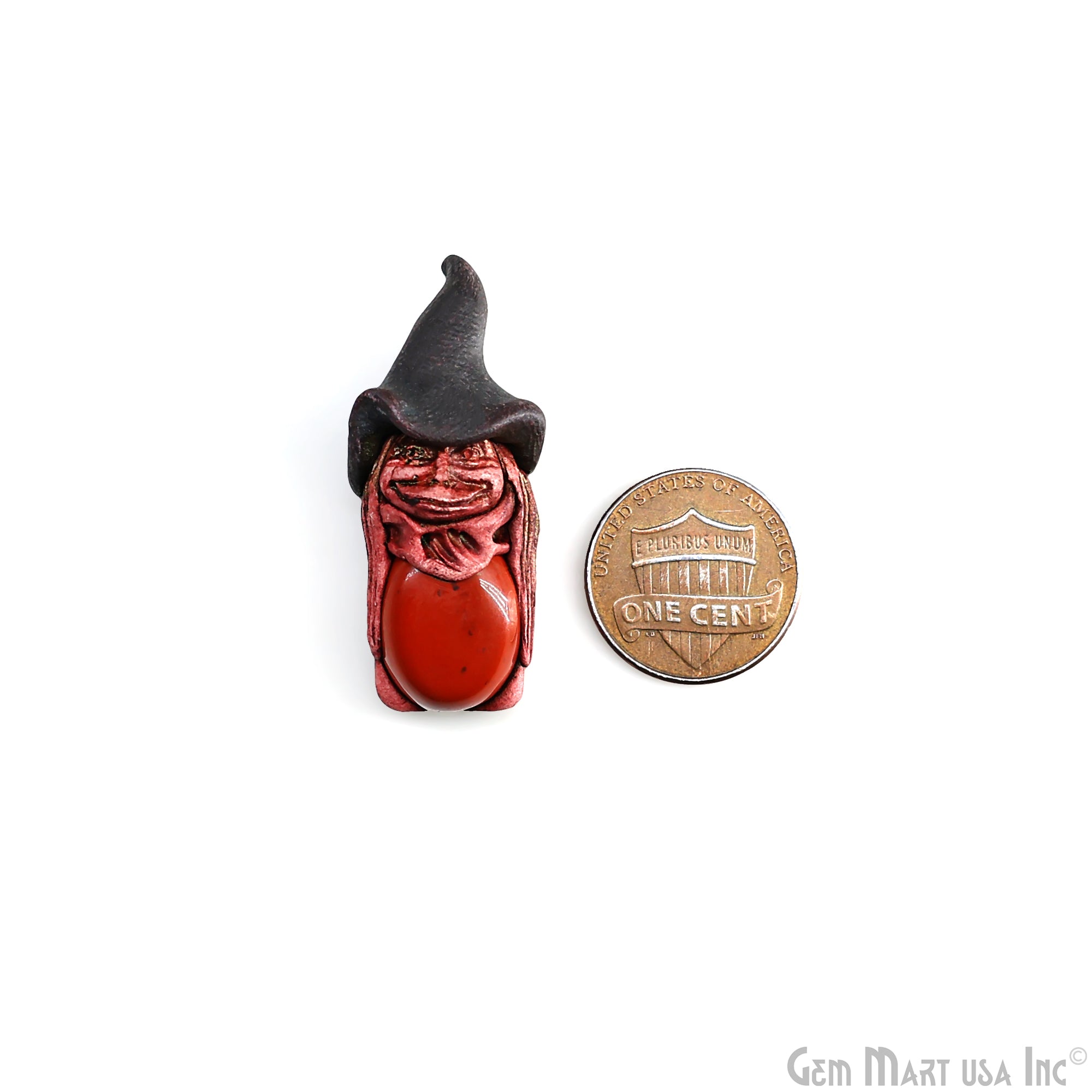 Merlin Elfin Red Jasper Crystal Pendant, Handmade Clay Artware, Halloween Crystal Figurine