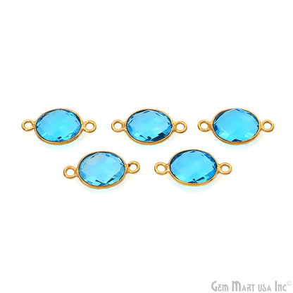 Blue Topaz Bezel Connector Oval Shape 24K Gold Plated Double Bail Connector