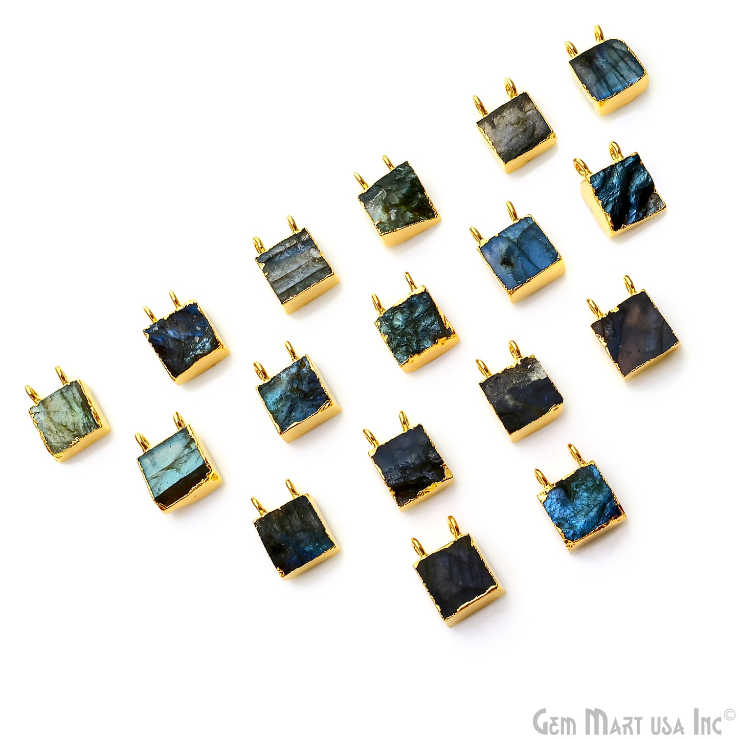 Gemstone Square 14x10mm Cat Bail Gold Electroplated Connectors