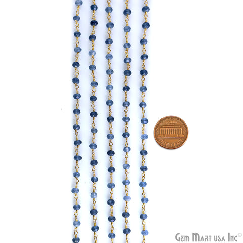 Iolite 4mm Round Faceted Beads Gold Wire Wrapped Rosary