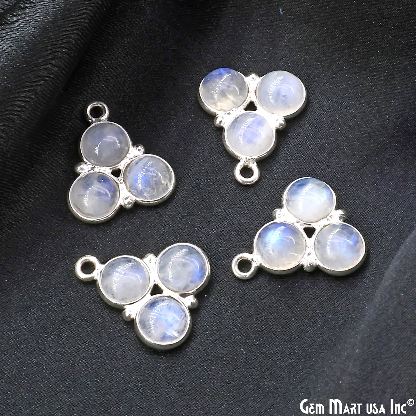 Rainbow Moonstone Gemstone 16x13mm Prong Setting Silver Plated Component Connector