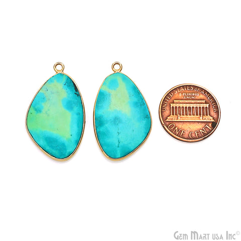 Turquoise Free Form Gold Plated Bezel Smooth Slab Slice Thick Gemstone Connector 31x17mm 1 Pair