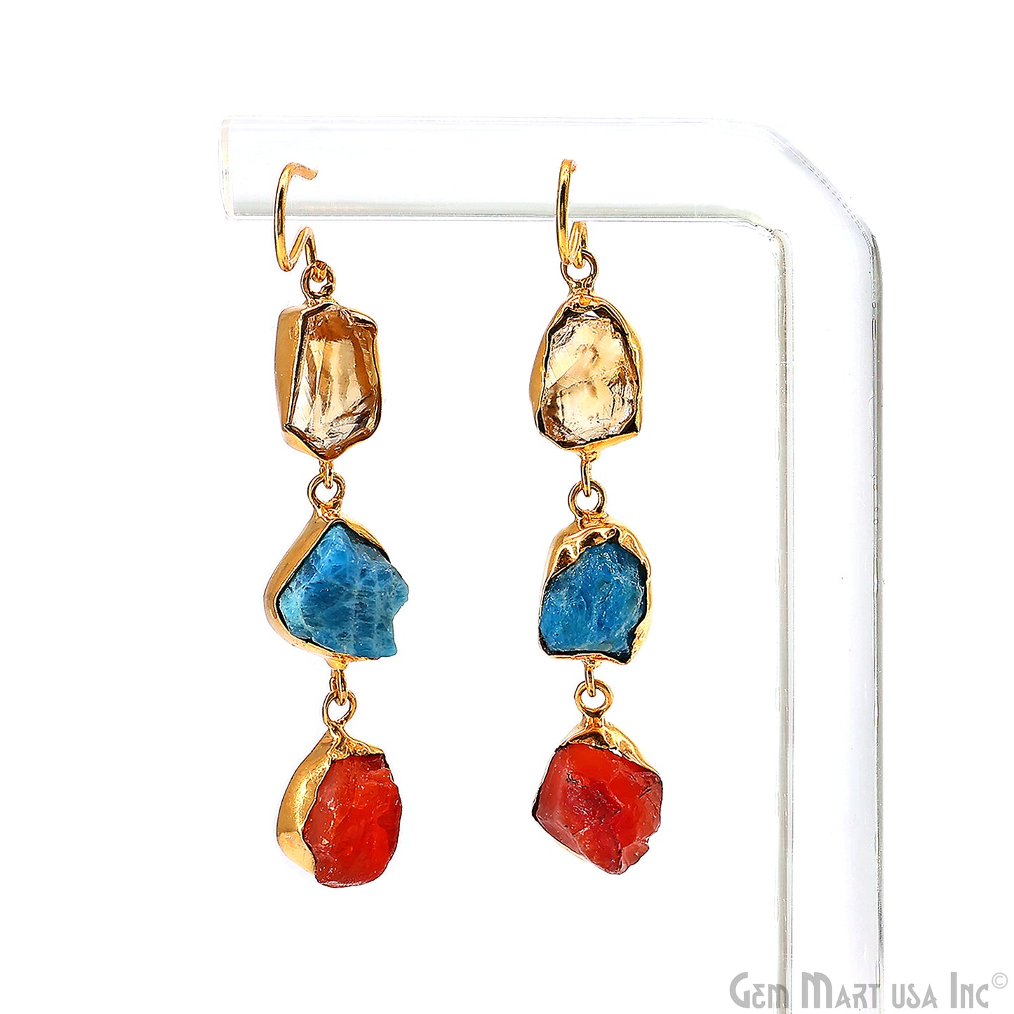 Rough Gemstone Bezel Setting 56x9mm Gold Plated Long Dangle Earring Pair Connectors