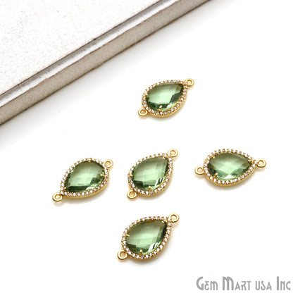 Pear 10x12mm Gold Prong Setting Cubic Zircon Pave Connector (Pick Stone)