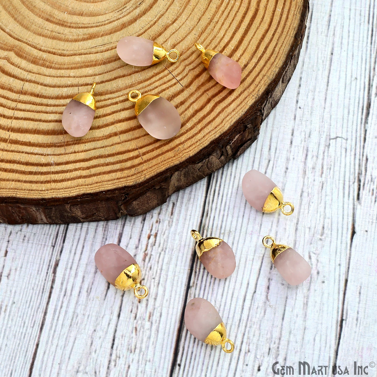 Rose Quartz Matte Beads 23x12mm Single Bail Gold Electroplated Gemstone Connector