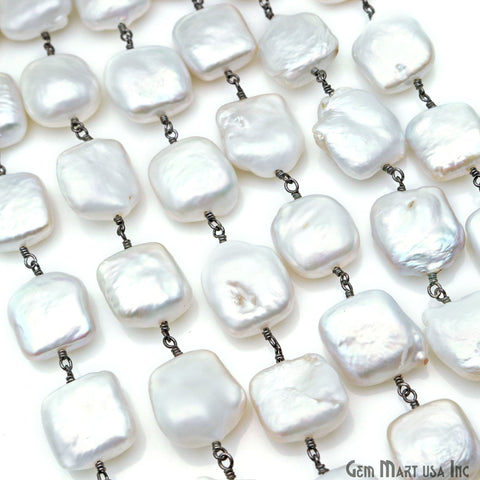 Freshwater Pearl Square Beads 13mm Oxidized Wire Wrapped Rosary Chain