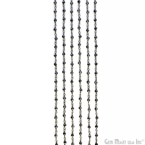 Pyrite Faceted Beads 3-3.5mm Black Plated Wire Wrapped Rosary Chain