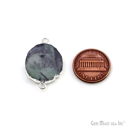 Emerald Free Form 28x18mm Electroplated Gemstone Double Bail Connector