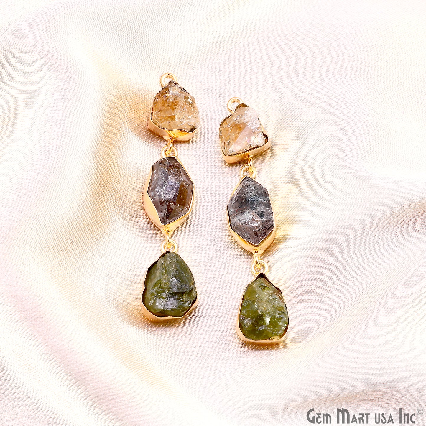 Rough Gemstone Bezel Setting 58x9mm Gold Plated Long Dangle Earring Pair Connectors