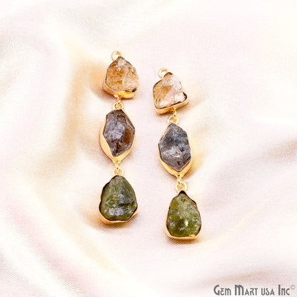 Rough Gemstone Bezel Setting 58x9mm Gold Plated Long Dangle Earring Pair Connectors