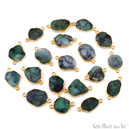 Emerald Free Form 23x13mm Electroplated Gemstone Double Bail Connector